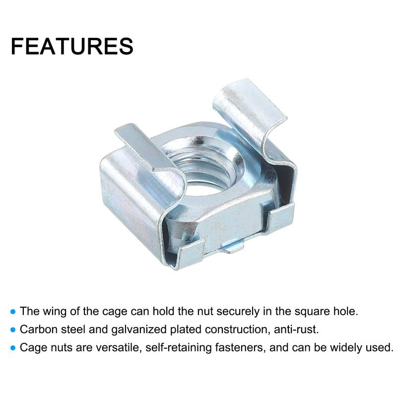 uxcell 1/4-20 Cage Nut, 20Pcs Snap-in Cage Nuts, Carbon Steel Zinc Plated Metric Nut for Server Rack Cabinet, Silver 20