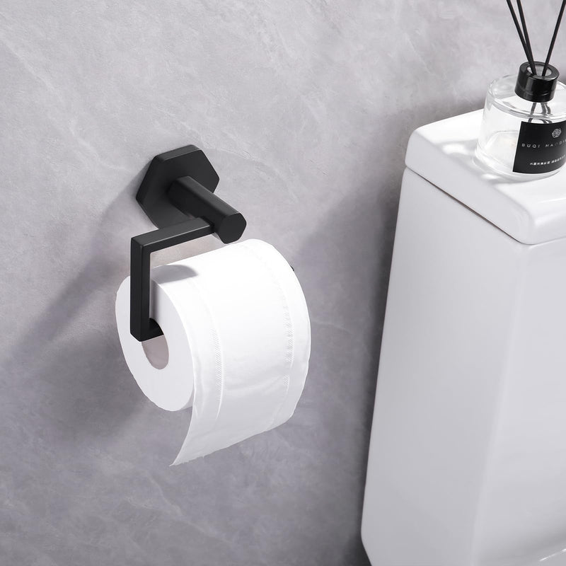 GERZWY Bathroom 2-Piece Accessory Set SUS 304 Stainless Steel Toilet Paper Holder Towel Ring Wall Mount, Matte Black