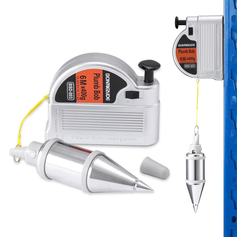 Retractable Plumb Bob Tool for Construction Industry Assignments, 14 oz(400g) Magnetic Plumb Bobs with 19 ft, Can Automatically Stretch the Line & Quickly Stabilize
