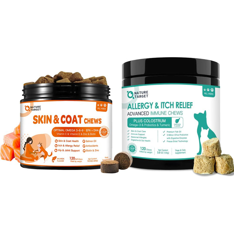 Skin and Coat Supplement for Dogs, Dog Allergy Relief Freeze Dried Chews - 120 Chews