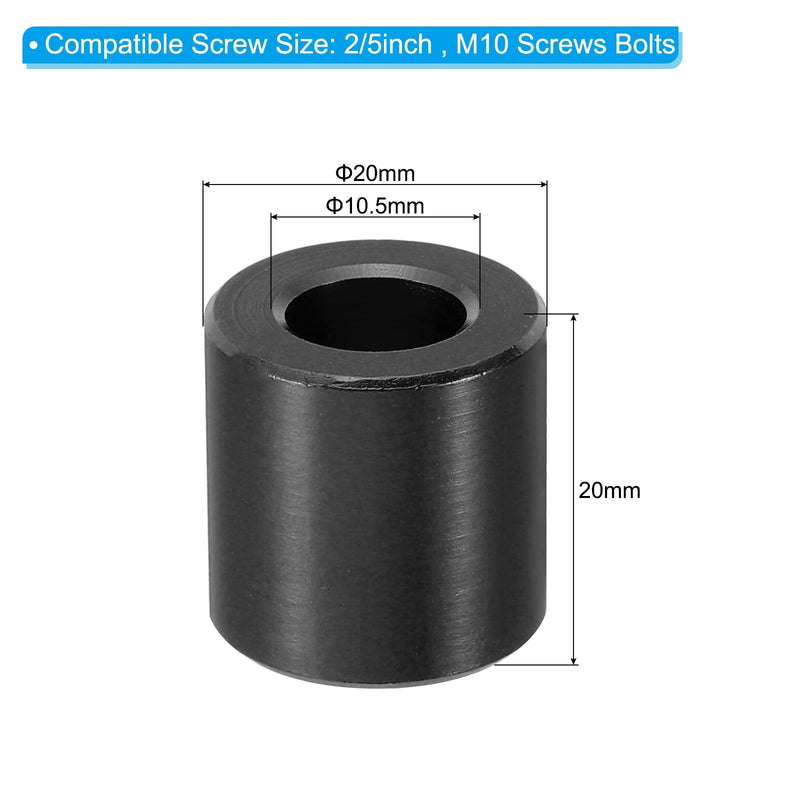 PATIKIL M10 Aluminum Spacer, 8 Pcs Metal Spacers Aluminum 10.5mm ID x 20mm OD x 20mm L Aluminum Spacer Screw Standoff Round for 2/5in or M10 Screw Bolt,Black Black