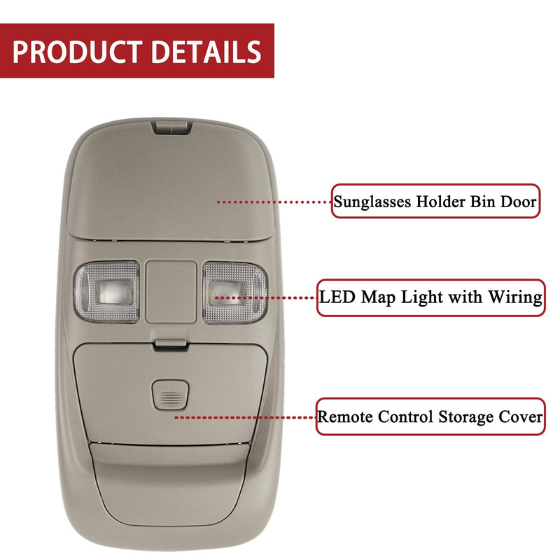 Overhead Console LED Dome Map Light Lamp | for Dodge Ram 1500 1999-2001, Ram 2500 3500 1999-2002 Truck | Replaces SN96TL2AA Interior Cab Lights Storage Assembly (Gray) w/o Display Bezel Gray