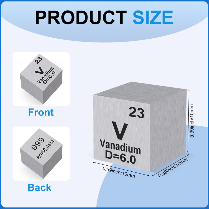 0.39" Vanadium Metal Element Cube 10MM Density Cubes 99.9% High Purity, Periodic Table of Elements Collection for Element Collections Hobbies, Pure Vanadium Cube(V 0.39 Inch) 0.39in