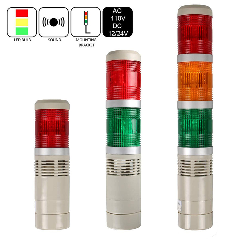 LUBAN Industrial Signal Light Tower, Column LED Alarm Tower Lamp Light Flash Indicator, 3-Layer Stack LED Warning Light for Safety (DC 12V/Steady ON Light) 12V without Buzzer