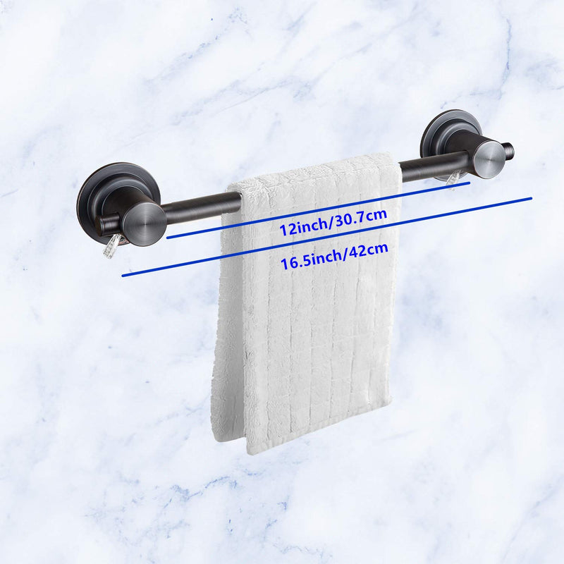 JiePai 16 inch Vacuum Suction Cup Towel Bar,Removeable Shower Mat Rod Shower Door Adhesive Towel Bar Suction Towel Rack (Oil Rubbed Bronze, 16inch) Oil Rubbed Bronze