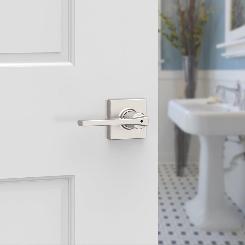 Kwikset Casey Interior Privacy Door Handle with Lock, Door Lever For Bathroom and Bedroom, Satin Nickel Reversible Keyless Turn Lock, with Microban Protection 1 Pack
