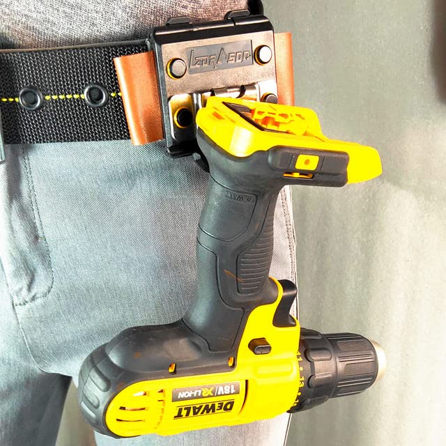 Tape Measure Holder, Drill Holster, Tactical Cordless Tool Belt Clip Holder, Holster with Belt Clip Hook,Small Electrician Tool Pouch with Clip Holster. Black Drill Holder with leather Pen holder