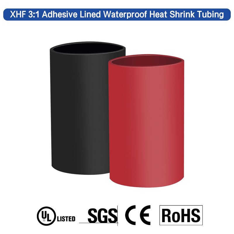 XHF 10PCS 1/0 AWG-3/8" Heavy Duty Battery Lugs with 3:1 Heat Shrink Tubing, Ring Terminals Battery Cable Ends Copper Eyelets Electrical Battery Connectors 1/0AWG-3/8"(M10)Ring 10
