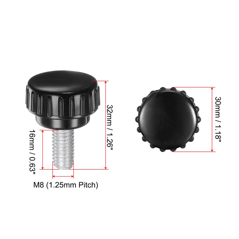 uxcell 4pcs Knurled Clamping Knobs M8 x 16mm Metric Zinc Plated Carbon Steel Male Thread Thumb Screw on Type 30mm Plastic Round Head Threaded Hand Bolt Stud Knobs Black M8 x 16mm x 30mm