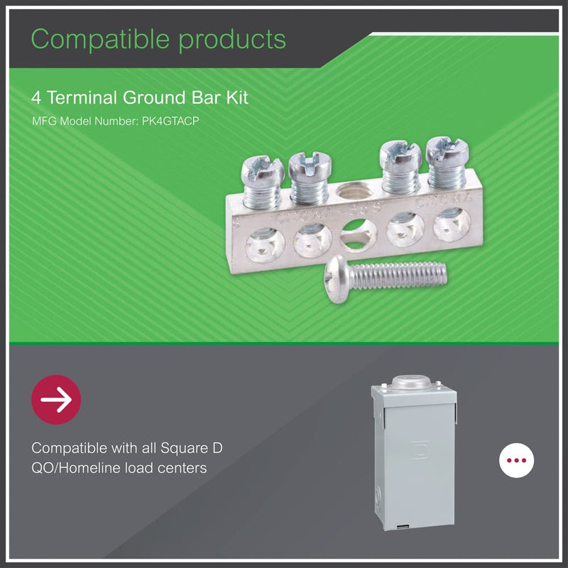 Square D by Schneider Electric PK4GTACP 4 Terminal Ground Bar Kit, Pack of 1, Silver
