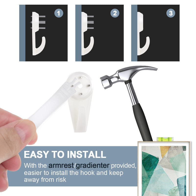 50 PCS Picture Hangers Hanging Kit, Heavy Duty Hooks for Stucco/Concrete/Hard Walls Without Drilling, Invisible Nail&25 LBS Weight Load 50 Standard