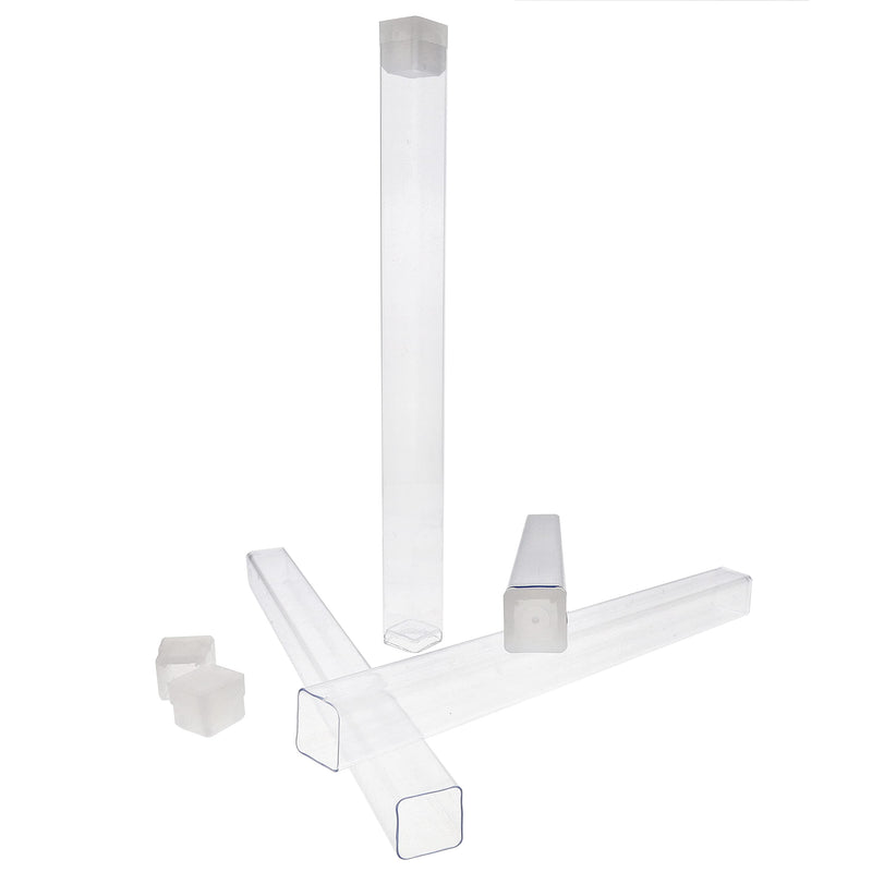 The Beadsmith Clear Plastic Tubes - 6 x .5 Inch Square Tubes - Flat Caps - Use for Beads, Bath Salts, Wedding & Party Favors, Home or Office Storage - Bag of 100 6" x .5" Square