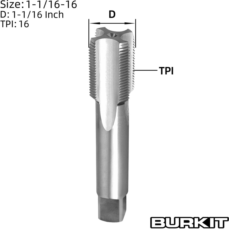 Burkit 1-1/16"-16 UN Thread Tap Right Hand, HSS 1-1/16 x 16 UN Straight Fluted Machine Tap