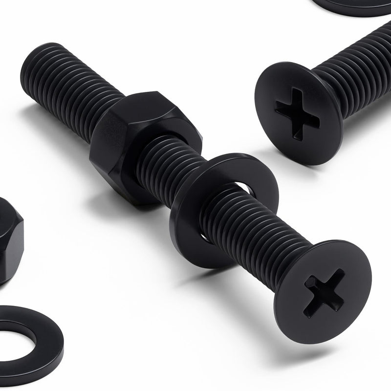 50x Black Nylon Countersunk Cross Head Machine Screws, M5 x 40 mm, Plastic Nuts, Bolts and Washers, (13/64 x 1 37/64 in)