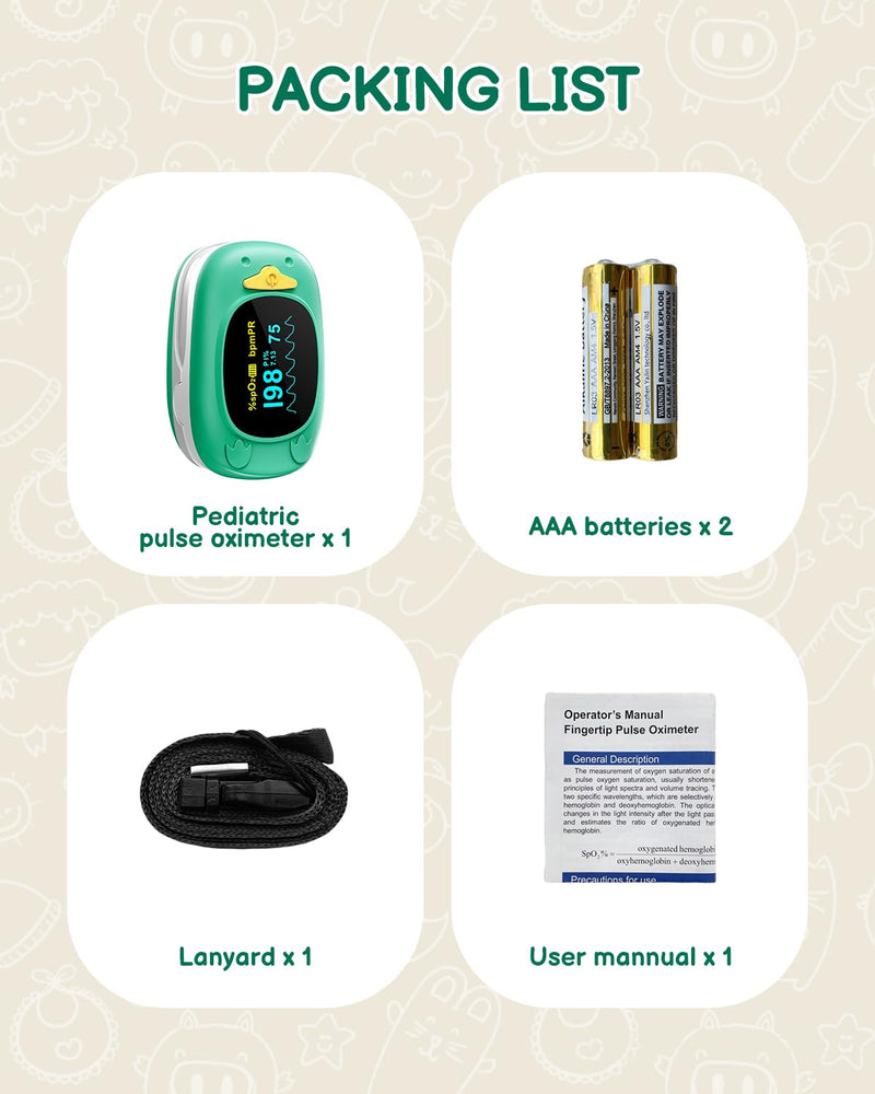 Pulse Oximeter For Kids-HOLFENRY Baby Oxygen Monitor Fingertip For Children Kids Pulse Oximeter Fingertip, Large Display, Included with AAA Battery Green