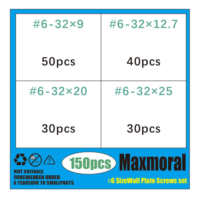 Maxmoral 150PCS 6-32 Thread American Switch and Socket Panel White Painted Screw Wall Plate Screw Long Electrical Outlet Screw Power Outlet Carbon Steel Screw for Replacement of Lost or Painted Screw