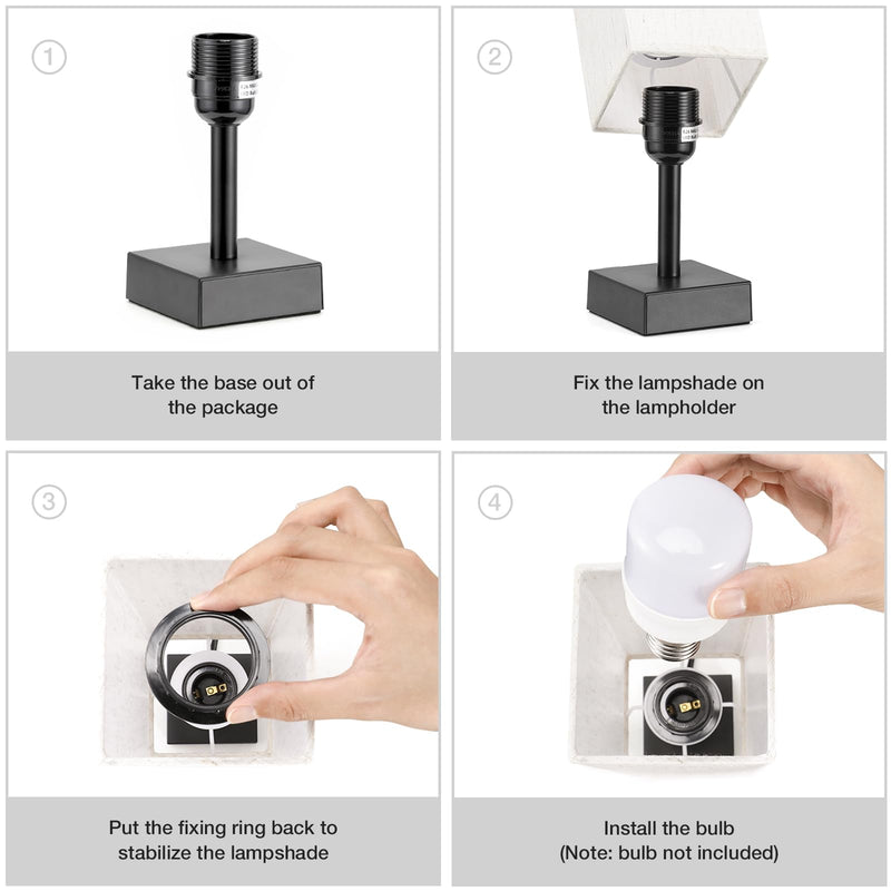 Small Table Lamp for Bedroom - Bedside Lamps for Nightstand, Minimalist Night Stand Light Lamp with Square Fabric Shade, Desk Reading Lamp for Kids Room Living Room Office Dorm Cream & Black 13.2in