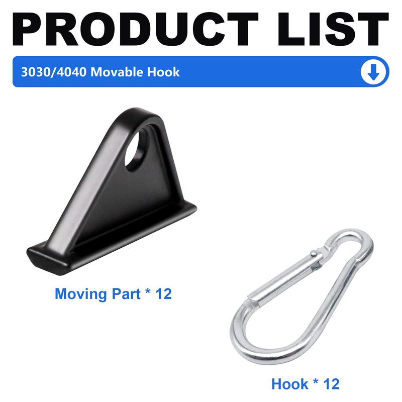 12 Pack 3030/4040 Extrusion Sliding Hook for 30/40 Series T-Slot V-Slot Aluminum Extrusion Hardware Accessories Black 30/40-Sliding Hook