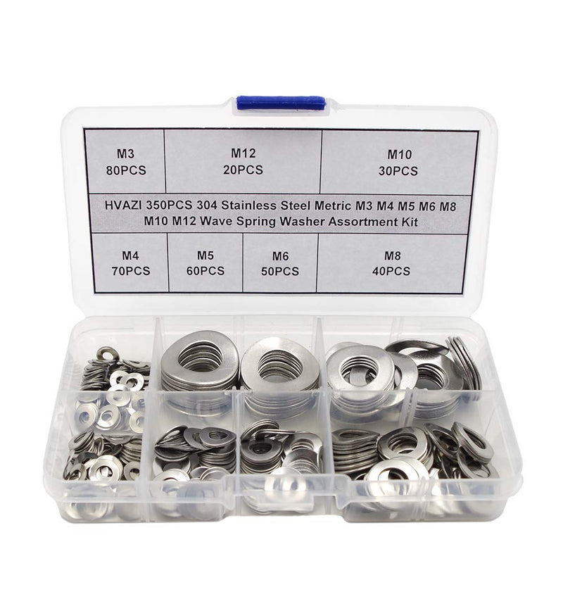 350PCS Metric M3 M4 M5 M6 M8 M10 M12 304 Stainless Steel Wave Spring Washer Assortment Kit
