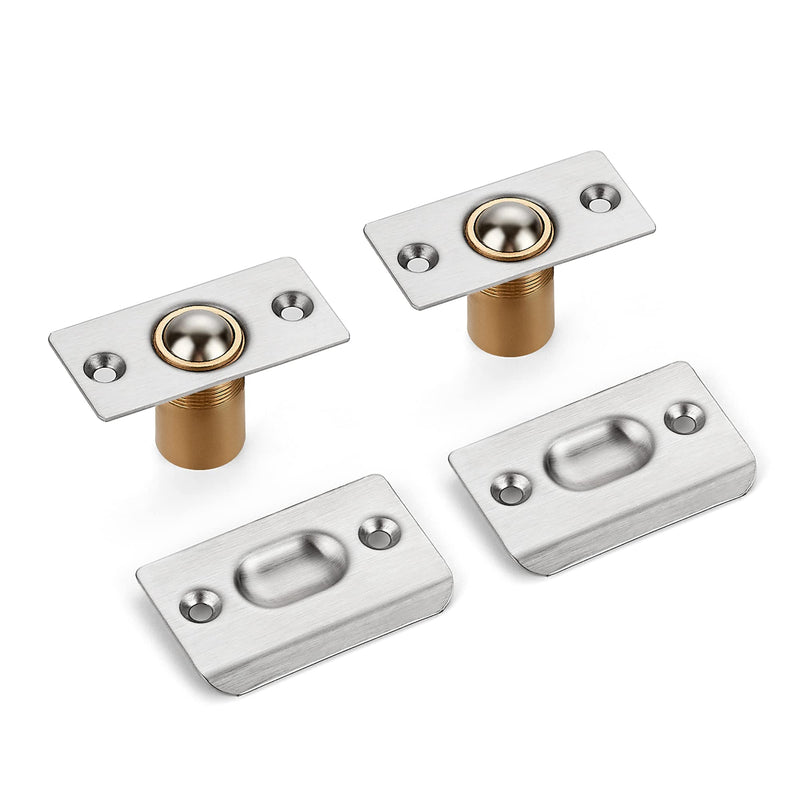Ravinte Adjustable Ball Door Catch, Closet Ball Bearing Door Latch, Strong Drive Closing Door Accessories for Interior Doors, Solid Brass Body & Stainless Steel Strike Plate | 2 Pack, Silver