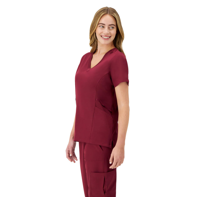 Hanes Women's Scrubs Healthcare Top, Moisture-Wicking Stretch Scrub Shirts, Ribbed Side Panels Medium Afternoon Burgundy