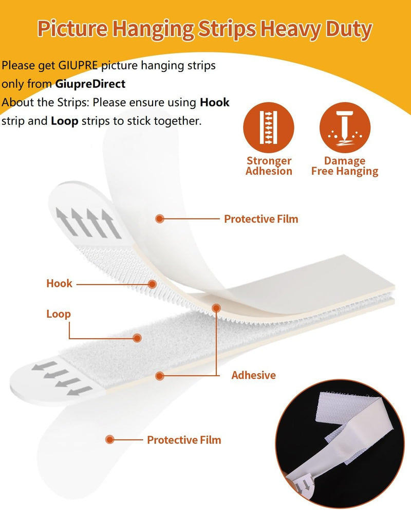 Picture Hanging Strips - 24-Pairs(48 Strips) Wall Sticky for Hanging Pictures on Wall Without Nails, Adhesive Picture Hangers Heavy Duty No Damage Picture Hanging White