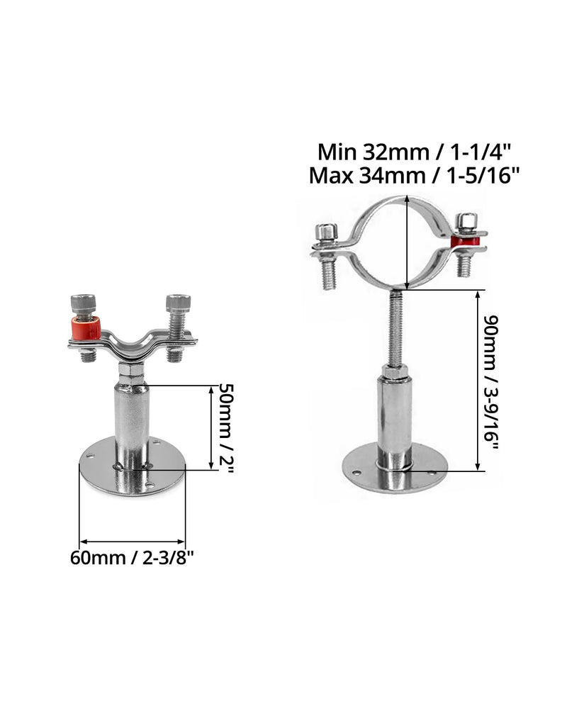 QWORK Adjustable Stainless Steel Pipe Support Bracket Kit - Compatible with 1" Pipes - Wall and Ceiling Mounting Options - includes 4 Support Brackets, Screws, and Anchors 4 Pack
