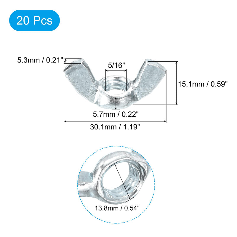 uxcell 5/16"-24 Wing Nut 20 Pcs, Carbon Steel Butterfly Wing Nuts Fasteners Parts Hand Twist Tighten Wing Nuts for Machinery Electronic Equipment DIY, White