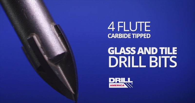 Drill America 5 Piece Carbide Tipped 4 Flute Glass & Tile Drill Bit Set, Sizes 1/8" - 3/8"