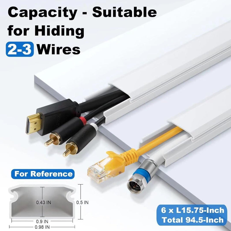 ZhiYo Cord Cover Wall Kit, 94.5in Cord Hider Wall Mounted TV, Wire Covers for Cords, Paintable Wire Hiders for TV on Wall, TV Cable Hider Wall Kit, Wall Cord Concealer, 6 x L15.7in W0.98 H0.5in, White M - 95in