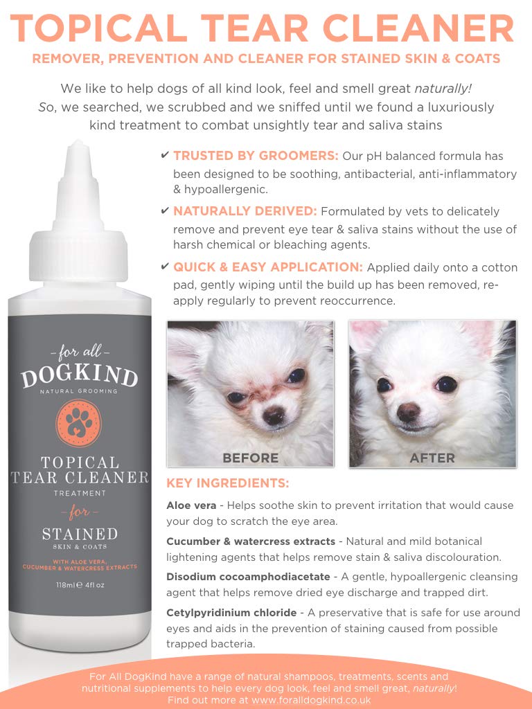For All DogKind Topical Tear & Saliva Stain Remover | Natural Cleansing Liquid 118ml | Gently Removes Eye Residue & Prevents Stains - PawsPlanet Australia
