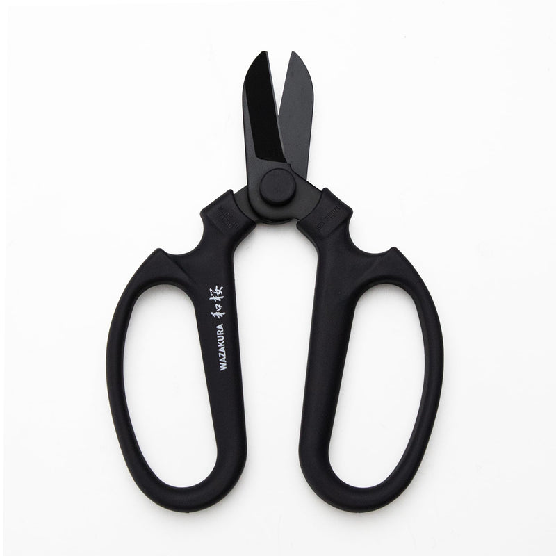 Wazakura Black Blade Floral Scissors - Carbon‑Reinforced Fluorine Coated, Ultra‑Sharp Clean Cuts, Japanese Professional Flower & Garden Shears