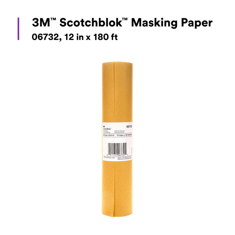 3M Scotchblok Masking Paper 06732, Gold Color, Polycoated Backing, Bleed Through Resistant, 12 in x 180 ft