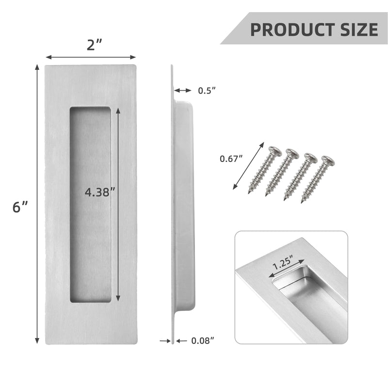 Pocket Door Handles and Edge Pull Brushed Nickel, 6Inch Handles Hardware Latch,Recessed Finger Flush Pulls,for Closet,Sliding,Barn Door Model A