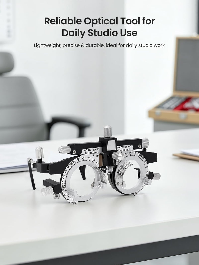 Trial Lens Frame Classic Black & Silver 73g Fully Adjustable Optical Trial Frame for Vision Testing with 48-80mm PD & 360° Lens Rotation
