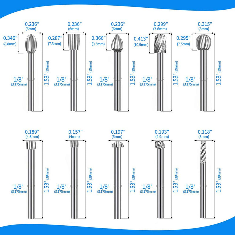 Carving Bits Wood Engraving Router Bit with 1/8"(3mm) Shank, 20Pcs HSS Different Burr Set to Meet Your Different Needs, Durable Rotary Tools Accessories for DIY Woodworking, Carving - NewNest Australia