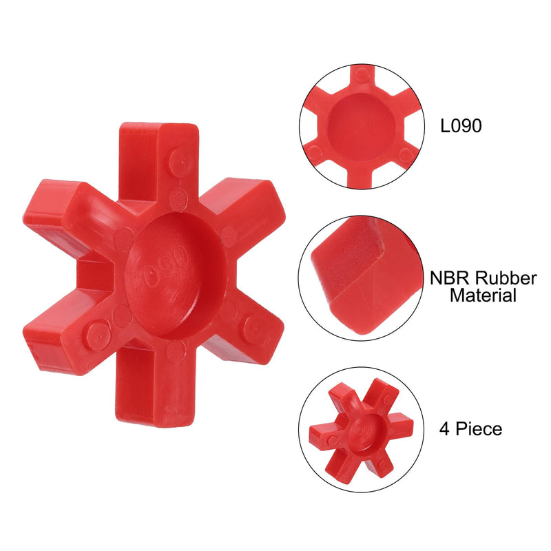 uxcell 4pcs L090 Jaw Coupling Insert, Urethane Flexible Solid Type Jaw Coupling Center Insert for L Jaw Coupling L-Jaw Coupler Set, Red