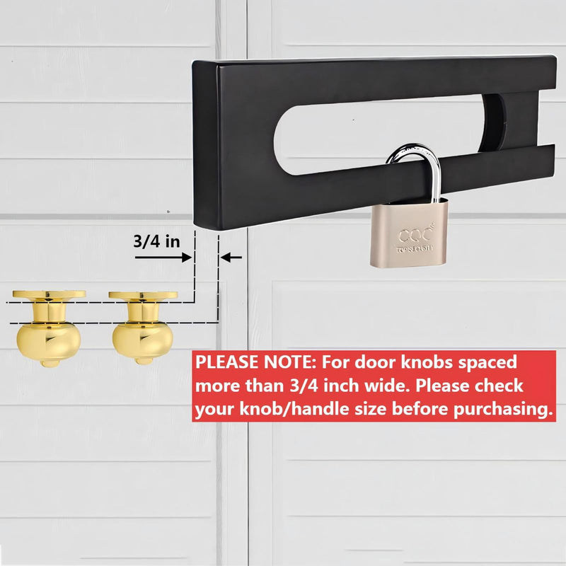 French Door Security Lock, Adjustable Double Door Lockout Device with Padlock, Reinforcement Locks for Knob and Handle Doors,Prevent Kick Ins,Childproof, Black