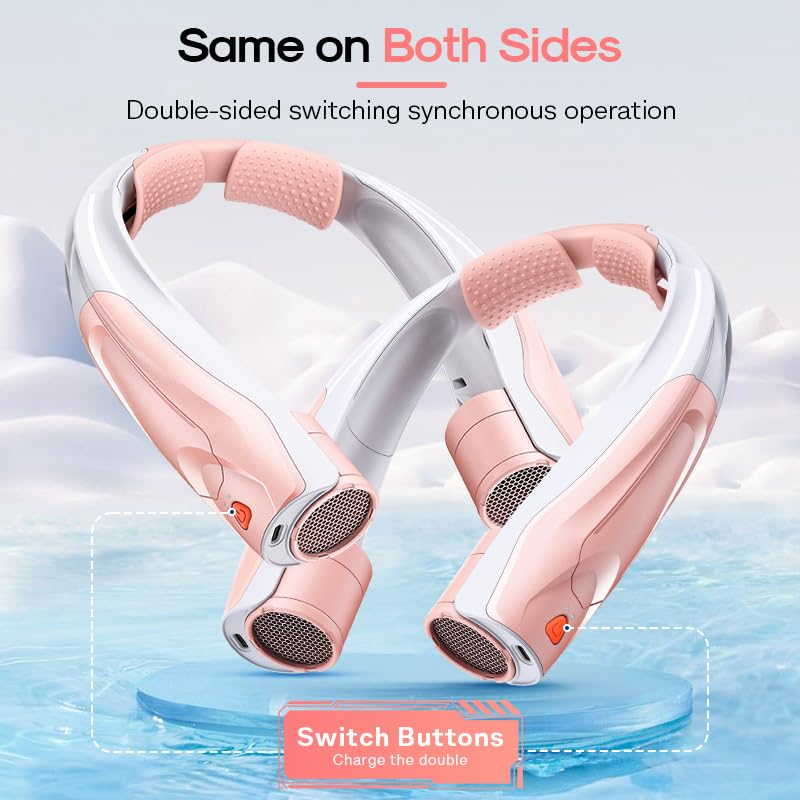 Portable Neck Fan for Girl: No Hair Twisting, Lightweight Personal Fan with 6000mAh Battery Air Volume, 6 Speeds - Rechargeable Wearable Air Conditioner for Girlfriend, Sister (Pink) Pink