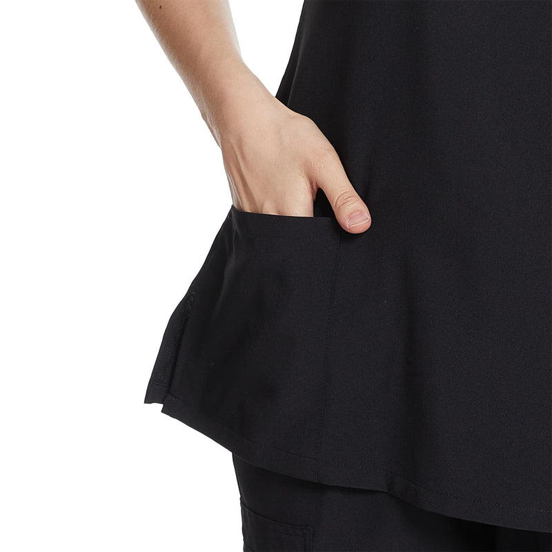 Uniforms World Scrubs for Women Set - Stretch Scrub Top & Pants with 8 Pockets, Yoga Waistband, Anti Wrinkle, Slim Fit Black Medium