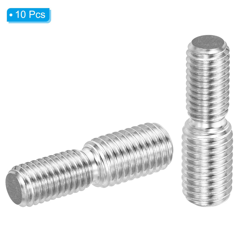 PATIKIL M10x20mm to M12x20mm Double End Threaded Stud Screw Bolt, 10 Pack 304 Stainless Steel Rod Bolts Thread Reducer Adapter for Furniture Fastener, Hardware Connectors