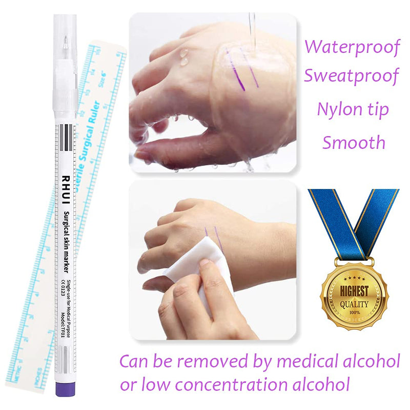 Surgical Skin Marker Pen 4-Pack Professional Sterile Tip Tattoo Stencil Markers Pen Scribes Purple, Individually Wrapped (Tip Size: 0.5mm/1mm/3.5mm)