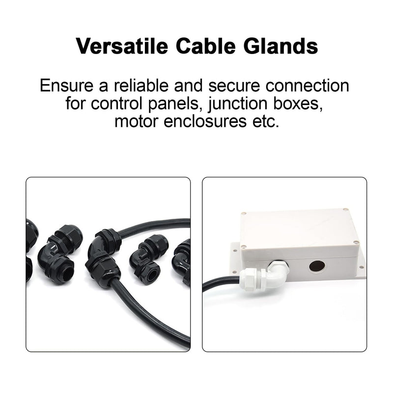 LeMotech M12 Cable Gland, 90 Degree Adjustable 4-8mm Strain Relief, Cord Connectors Nylon Joints with Gaskets, 2 Pcs, Black M12-2pc