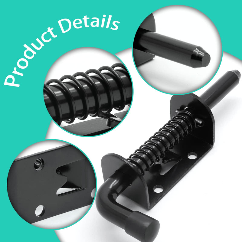 2pcs 5 Inch Spring Loaded Gate Latch Pin, Heavy Duty Barrel Bolt Spring Latch, Steel Door Lock Latch for Cabinet, Shed, Trailer, Equipment (Black) Black