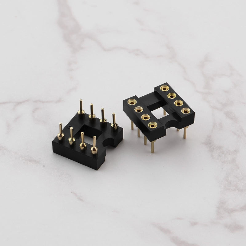 20Pcs Gold Plated 8-Pin DIP Round IC Chip Socket Adaptor 2.54mm Pitch Straight IC Socket for 8 DIP OP-AMP IC Sockets for NE5532 Burr Brown LM Audio Grade