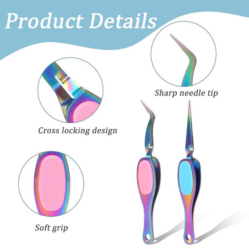 2 Pcs Craft Tweezers Precision Crafting Tweezers Reverse Tweezers Soft Grip Tweezers Crossing Lock Tweezers Fine Point Tweezers with Curved Tip and Straight Tip Colorful