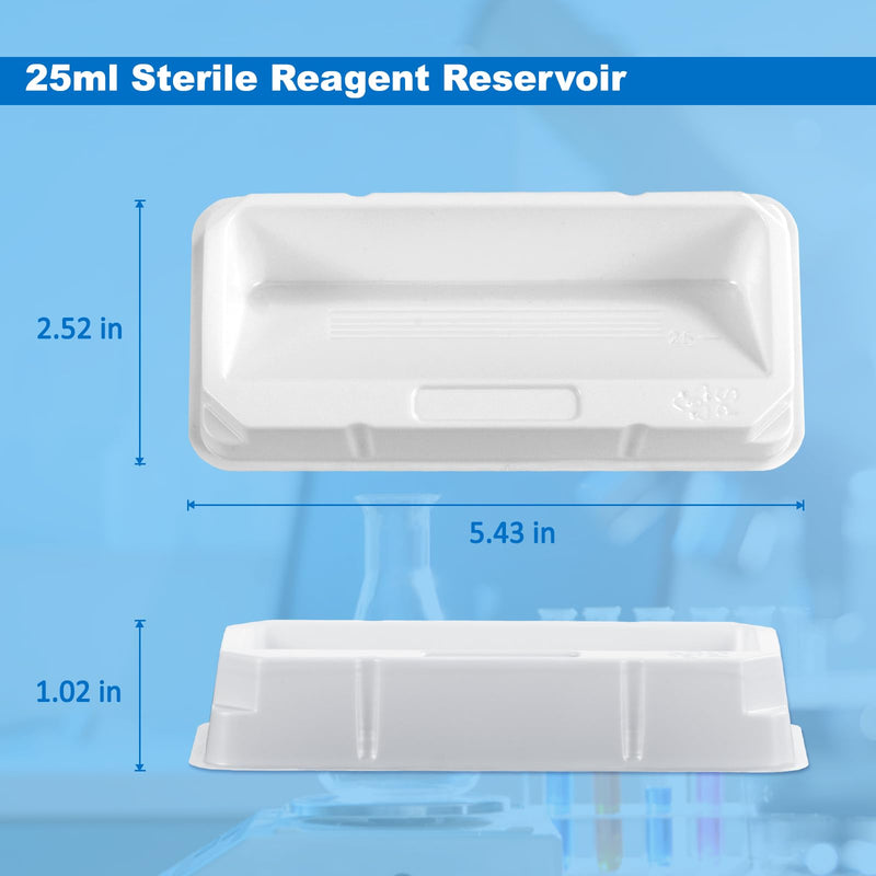 25ml Reagent Reservoir, Sterile Reservoir Tank, Pipetting Solution Basins, One-Channel, Individually Wrapped, PS, Pack of 20 25ml White