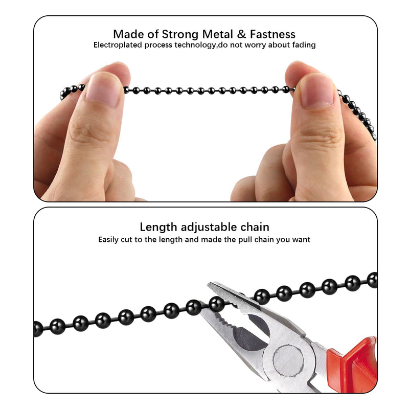 Black Ceiling Fan Pull Chain, 120" Extra Long Rust Proof 3mm Beaded Ball Light Pulls Extension Chains with 20Pcs Connectors Black
