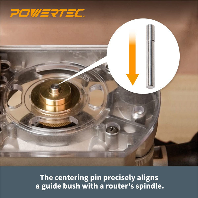 POWERTEC 72166 Solid Brass Inlay and Carbide Router Bit Set, 1/4" & 1/8" Downcut Spiral Router Bits, 1/4" Shank with Router Bushing, Collar & Alignment Pin for Wood PVC MDF Hardwood 1/4" Shank, 1/4" & 1/8" Downcut Bit Spiral & Bushing