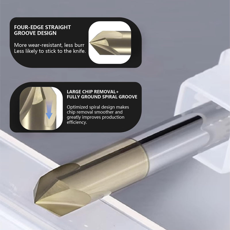 Carbide Chamfer End Mill 90 Degree 1/2" Shank Dia - V Groove CNC Carving Bits 4 Flutes ZrN Coating Milling Cutter V Bits for Alloy Steels, Hardened Steels 1/2 in 90°